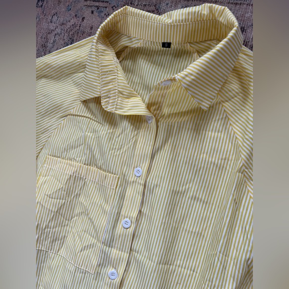 Womens Yellow Striped Button-Up Shirt NWOT - Picture 3 of 4